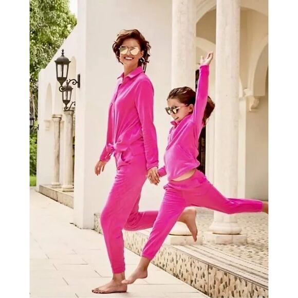 Lilly Pulitzer Mallie Hot Pink Velour Jogger Sweatpants Preppy Womens Medium - Picture 1 of 7